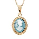Collier plaqué or pendentif camée résine bleue 40 + 5cm Collier plaqué or pendentif camée résine bleue 40 + 5cm