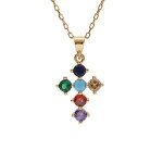 Collier plaqué or pendentif croix 15x10mm oxydes multi couleurs sertis 40 + 5cm Collier plaqué or pendentif croix 15x10mm oxydes multi couleurs sertis 40 + 5cm