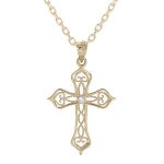 Collier plaqu� or pendentif croix filigrane oxyde blanc 40 + 5cm