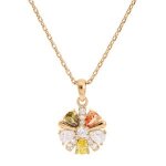 Collier plaqu or pendentif fleur oxydes sertis multi couleurs 40 + 5cm