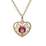 Collier plaqu or pendentif forme coeur ajoure oxyde fushia 40 + 4cm