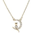 Collier plaqu or pendentif lune 10mm avec chat oxydes blancs sertis 40 + 4, 5cm
