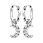 Croles argent rhodi articulee motif pendant lune oxydes blancs