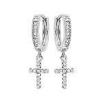 Créoles argent rhodié articulee avec pampille croix oxydes blancs sertis Créoles argent rhodié articulee avec pampille croix oxydes blancs sertis