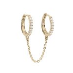 Croles plaqu or menottes articulees avec chanette et oxydes blancs sertis (pour 2 trous)