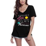 Femme tee - shirt col v les filles amusantes de f�vrier sont des rayons de soleil - funny february girls ...