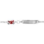 Gourmette argent rhodié enfant plaque droite motif moto course maille alternée 1 + 3 16cm Gourmette argent rhodié enfant plaque droite motif moto course maille alternée 1 + 3 16cm