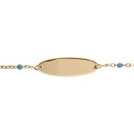 Gourmette bebe rsine bleu turquoise plaque ovale argent et dorure jaune 13 + 2cm