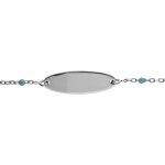Gourmette bebe rsine bleu turquoise plaque ovale argent rhodi 13 + 2cm