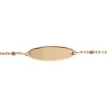 Gourmette bebe rsine rose plaque ovale argent et dorure jaune 13 + 2cm