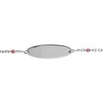 Gourmette bebe rsine rose plaque ovale argent rhodi 13 + 2cm