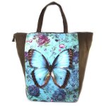 Promotion ! grand cabas 'papillon imaginaire' bleu marron - 47x40x8. 5 cm