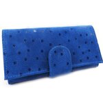 Grand porte - monnaie cuir 'frandi' bleu (petits pois)