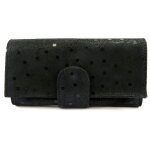 Grand porte - monnaie cuir 'frandi' noir (petits pois)