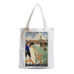 Grand sac shopping plage etudiant dunkerque nord affiche poster vintage tourisme art deco 30's