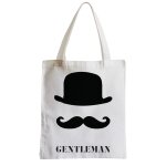 Grand sac shopping plage etudiant gentleman design noir et blanc chapeau melon et moustache Grand sac shopping plage etudiant gentleman design noir et blanc chapeau melon et moustache