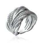 Grosse bague sertie femme - argent massif 925 / 000 rhodié - zircons Grosse bague sertie femme - argent massif 925 / 000 rhodié - zircons