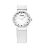 Montre pour femme lunette céramique blanche bracelet cuir bering Montre pour femme lunette céramique blanche bracelet cuir bering