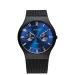 Montre pour homme multifonction bleue et noire bracelet milanais bering