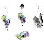 Parure améthyste grenat péridot topaze argent 925. pendentif + chaine, bague, bo - 60 Parure améthyste grenat péridot topaze argent 925. pendentif + chaine, bague, bo - 60