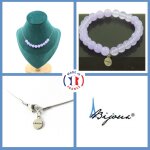 Parure bijoux bracelet collier 10 perles calc�doine lavande 8 mm. taille personnalisable.