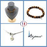 Parure bijoux bracelet collier 10 perles oeil de tigre 10 mm. chaine taille personnalisable.