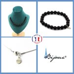 Parure bijoux bracelet collier 20 perles agate noire 8 mm. chaine en taille personnalisable.