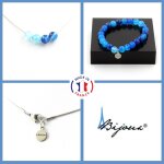 Parure bijoux bracelet collier 4 perles agate rubane bleu 8 mm. taille personnalisable.