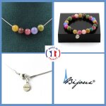 Parure bijoux bracelet collier 5 perles tourmaline multicolore 8 mm. taille personnalisable.