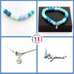 Parure bijoux bracelet collier perles anglite + aigue - marine + taille personnalisable.