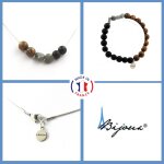 Parure bijoux bracelet collier perles bois + onyx noir mat + taille personnalisable.