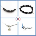 Parure bijoux bracelet collier perles hmatite + lave + onyx noir mat taille personnalisable.
