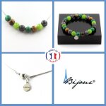 Parure bijoux bracelet collier perles oeil de tigre + pridot + taille personnalisable.