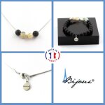 Parure bijoux bracelet collier perles onyx noir mat + opale taille personnalisable.