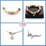 Parure bijoux bracelet collier perles pierre de soleil + rhodonite + taille personnalisable.