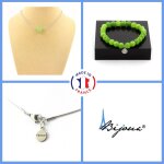 Parure bracelet collier 1 perle pridot 8 mm. chaine en acier taille personnalisable.