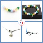 Parure bracelet collier perles aigue - marine + quartz rose + agate taille personnalisable.