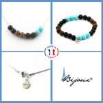 Parure bracelet collier perles howlite turquoise + lave + agate noire taille personnalisable.