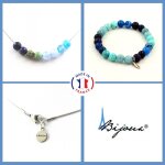 Parure bracelet collier perles lapis lazuli + agate ruban�e bleu + taille personnalisable.