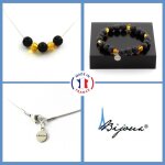 Parure bracelet collier perles lave 8 mm + ambre vritable de la mer taille personnalisable.