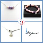 Parure bracelet collier perles opale rose + amthyste 8 mm. chaine en taille personnalisable.