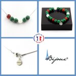 Parure bracelet collier perles pierre de lune + agate rouge + taille personnalisable.