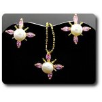 Parure perle & oxyde de zirconium 12x5 mm plaqu or jaune 18 k