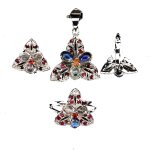 Parure rubis saphir pierre de lune argent 925. pendentif + chaine, bague, boucle
