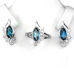 Parure topaze bleu london argent 925. bague, boucles d'oreille Parure topaze bleu london argent 925. bague, boucles d'oreille