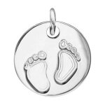 Pendentif argent medaille 18mm motif empreintes de pieds d'enfant Pendentif argent medaille 18mm motif empreintes de pieds d'enfant
