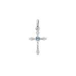 Pendentif argent rhodi croix diamant oxyde bleu ciel