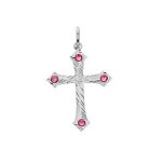 Pendentif argent rhodié croix diamanté oxydes rose Pendentif argent rhodié croix diamanté oxydes rose