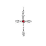 Pendentif argent rhodi croix diamant oxyde rouge
