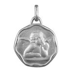Pendentif mdaille ange cachet en argent rhodi